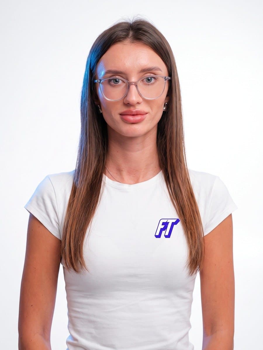 Yulia, sales at FASTTURN, in a FASTTURN T-shirt