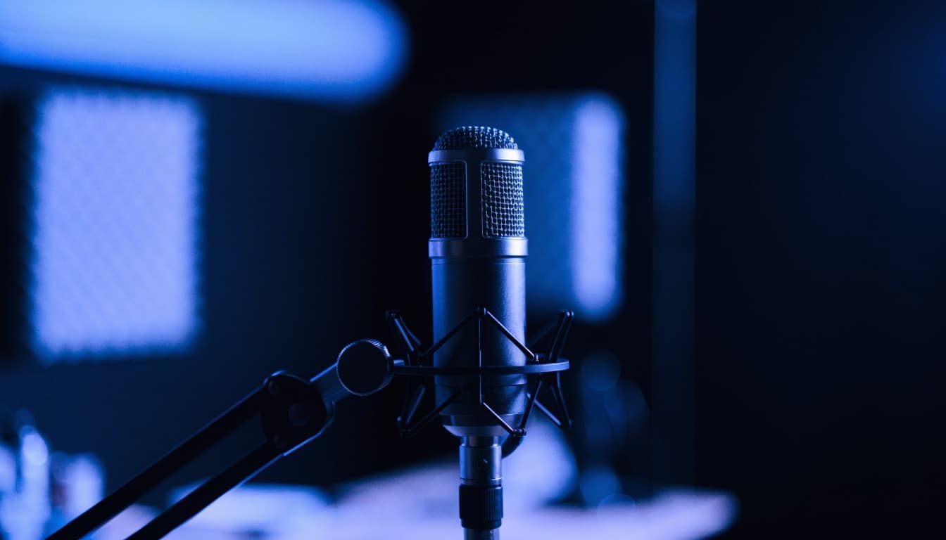 A microphone in a small local radio studio