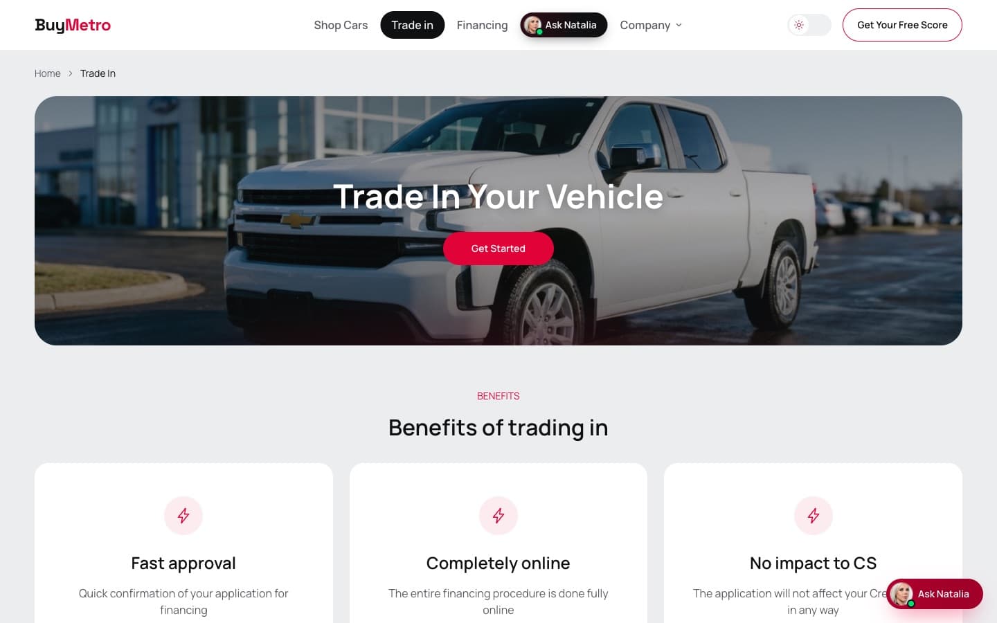 Template trade-in page with hero and benefits